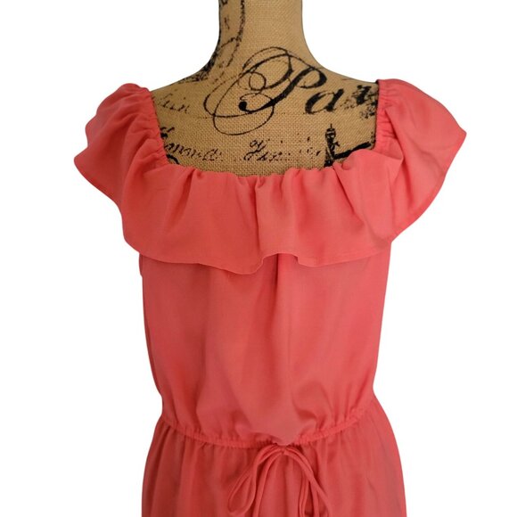 Kingston Grey Off-The-Shoulder High-Low Coral Maxi Dress Juniors XL - Picture 5 of 9